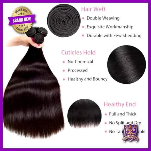 100% Brazilian Virgin Hair Extensions 3 Bundles Straight 16-20 Inch